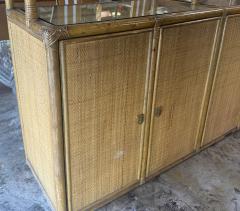 Vintage Coastal Rattan Etagere Cabinet with Glass Shelves - 4602905