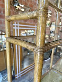 Vintage Coastal Rattan Etagere Cabinet with Glass Shelves - 4602906