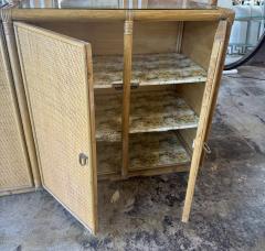 Vintage Coastal Rattan Etagere Cabinet with Glass Shelves - 4602910