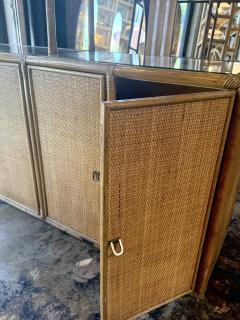 Vintage Coastal Rattan Etagere Cabinet with Glass Shelves - 4602911