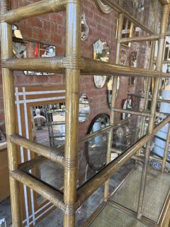 Vintage Coastal Rattan Etagere Cabinet with Glass Shelves - 4602914