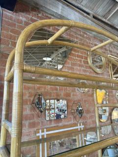 Vintage Coastal Rattan Etagere Cabinet with Glass Shelves - 4602915