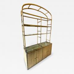 Vintage Coastal Rattan Etagere Cabinet with Glass Shelves - 4603235