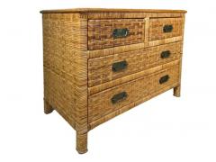 Vintage Coastal Woven Rattan Chest of Drawers with Brass Handles - 3521926