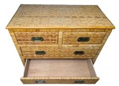 Vintage Coastal Woven Rattan Chest of Drawers with Brass Handles - 3522051