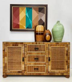Vintage Coastal Woven Rattan and Wood Credenza - 4079221