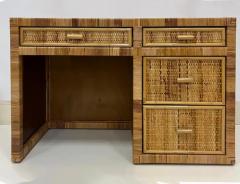 Vintage Coastal Woven Split Rattan Kneehole Desk with Four Drawers - 3613683