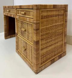 Vintage Coastal Woven Split Rattan Kneehole Desk with Four Drawers - 3613689
