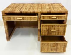 Vintage Coastal Woven Split Rattan Kneehole Desk with Four Drawers - 3613733