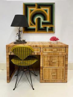 Vintage Coastal Woven Split Rattan Kneehole Desk with Four Drawers - 3613749