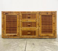 Vintage Coastal Woven and Rattan Wrapped Cabinet With Wood Trim - 4506715