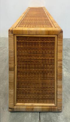 Vintage Coastal Woven and Rattan Wrapped Cabinet With Wood Trim - 4506766
