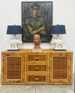 Vintage Coastal Woven and Rattan Wrapped Cabinet With Wood Trim - 4506777