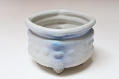 Vintage Cream and Blue Matte Glaze Studio Ceramic Planter by Deanna Nichols - 4453154