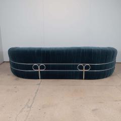 Vintage Curved Back Sofa with Chrome Back Frame in Blue Velvet Restored Italy - 1566356