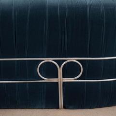Vintage Curved Back Sofa with Chrome Back Frame in Blue Velvet Restored Italy - 1566357