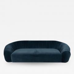 Vintage Curved Back Sofa with Chrome Back Frame in Blue Velvet Restored Italy - 1568907