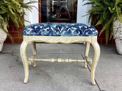 Vintage Cut Velvet French Country Upholstered Footstool Ottoman - 3909588