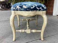 Vintage Cut Velvet French Country Upholstered Footstool Ottoman - 3909589