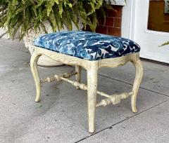 Vintage Cut Velvet French Country Upholstered Footstool Ottoman - 3909611