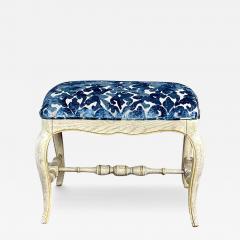 Vintage Cut Velvet French Country Upholstered Footstool Ottoman - 3912223
