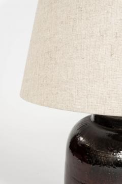 Vintage Dark Reddish Brown Glazed Pot as Table Lamp with Natural Linen Shade - 4544979