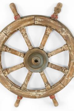 Vintage Distressed Brown and Red Painted Ships Wheel - 4670258