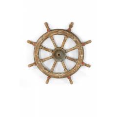 Vintage Distressed Brown and Red Painted Ships Wheel - 4709519
