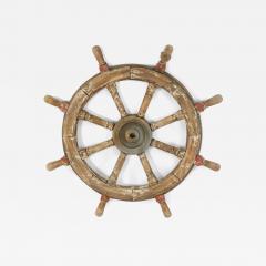 Vintage Distressed Brown and Red Painted Ships Wheel - 4709550