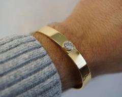 Vintage EGL Certified 2 01ct Brilliant Cut Diamond Bezel 18K Yellow Gold Bangle - 3791375