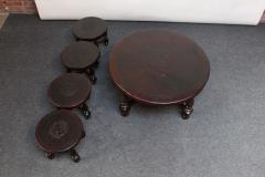 Vintage Embossed Leather Peruvian Coat of Arms Coffee Table and Nesting Stools - 2834831