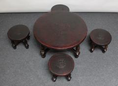 Vintage Embossed Leather Peruvian Coat of Arms Coffee Table and Nesting Stools - 2834833