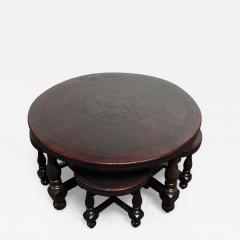 Vintage Embossed Leather Peruvian Coat of Arms Coffee Table and Nesting Stools - 2839110
