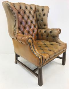 Vintage English Leather Tufted Wingback Library Chair - 423438