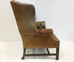 Vintage English Leather Tufted Wingback Library Chair - 423439