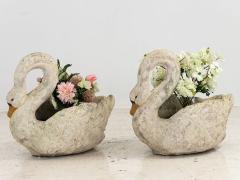 Vintage English Painted Swan Planters Pair - 3120565