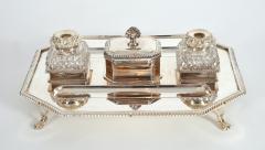 Vintage English Silver Plated Copper Footed Inkwells - 799444