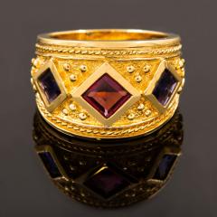 Vintage Etruscan Revival Style 14k Yellow Gold and Gemstone Ring Size 8 - 4504896