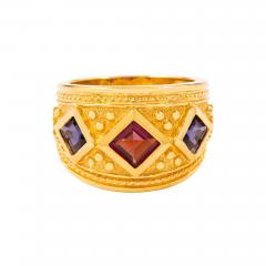 Vintage Etruscan Revival Style 14k Yellow Gold and Gemstone Ring Size 8 - 4505014