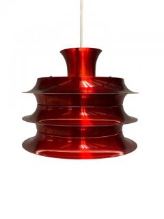Vintage Finnish Design Layered Ceiling Lamp Glossy Red Attr Kai Ruokonen 1960 - 3932629