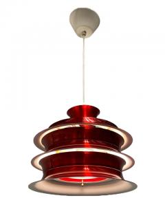 Vintage Finnish Design Layered Ceiling Lamp Glossy Red Attr Kai Ruokonen 1960 - 3932630