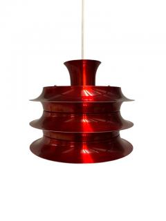 Vintage Finnish Design Layered Ceiling Lamp Glossy Red Attr Kai Ruokonen 1960 - 3932631