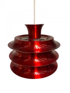 Vintage Finnish Design Layered Ceiling Lamp Glossy Red Attr Kai Ruokonen 1960 - 3932633