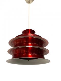 Vintage Finnish Design Layered Ceiling Lamp Glossy Red Attr Kai Ruokonen 1960 - 3932634