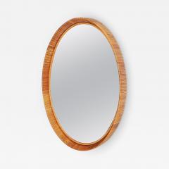 Vintage Finnish Rattan Oval Mirror with Honey Patina 1960s - 4219128