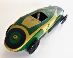 Vintage Free Wheeling Green Lithographed All Tin Racing Car French Circa 1930 - 3221018