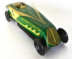 Vintage Free Wheeling Green Lithographed All Tin Racing Car French Circa 1930 - 3221023