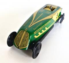 Vintage Free Wheeling Green Lithographed All Tin Racing Car French Circa 1930 - 3221030