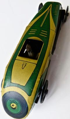 Vintage Free Wheeling Green Lithographed All Tin Racing Car French Circa 1930 - 3221069