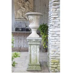 Vintage French Cast Stone Urn on Pedestal - 1931980